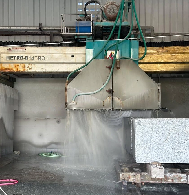 Ratan Granites factory floor with cut stone slabs